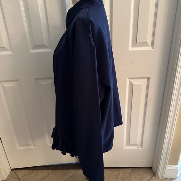 NWOT Large navy front zip jacket w/ fashionable loop designs and mandarin collar - Picture 3 of 8